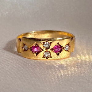 Antique 15k Diamond Ruby Pomegranate Ring 1890