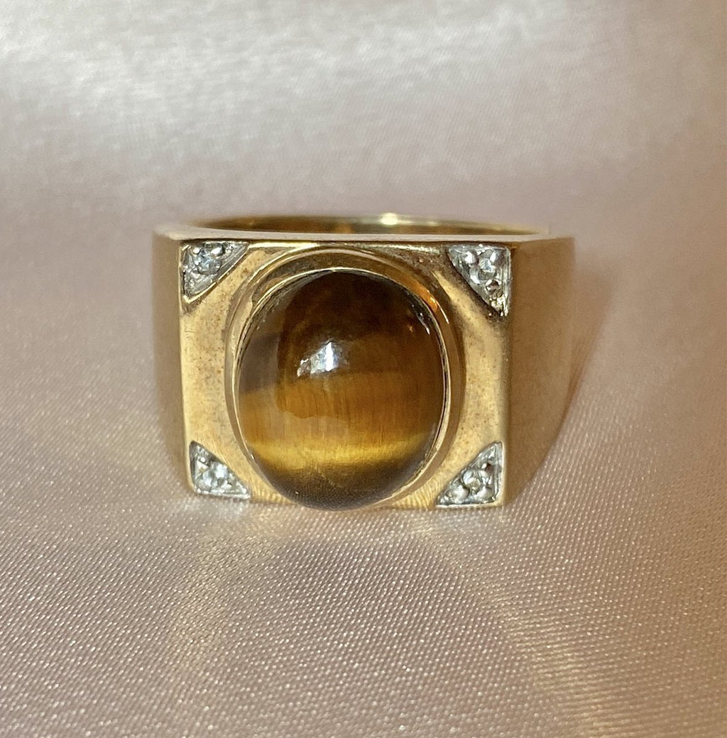 Vintage 9k Tigers Eye Chunky Signet Ring