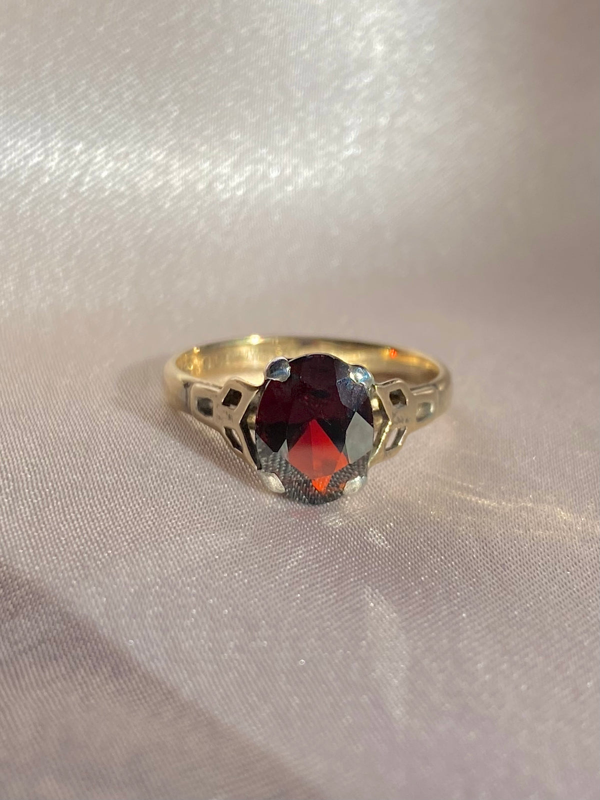 Antique 9k Cushion Garnet Ring