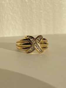 Vintage 10k Chunky Diamond X Ring