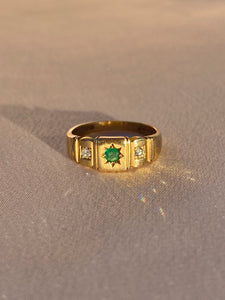 Vintage 9k Emerald Diamond Paneled Gypsy Ring