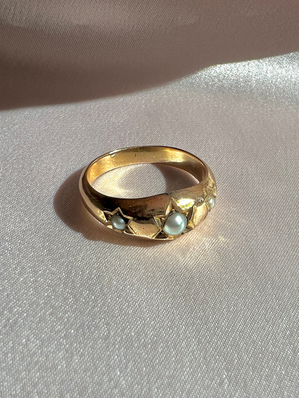 Antique 9k Grey Pearl Trilogy Starburst Gypsy Ring