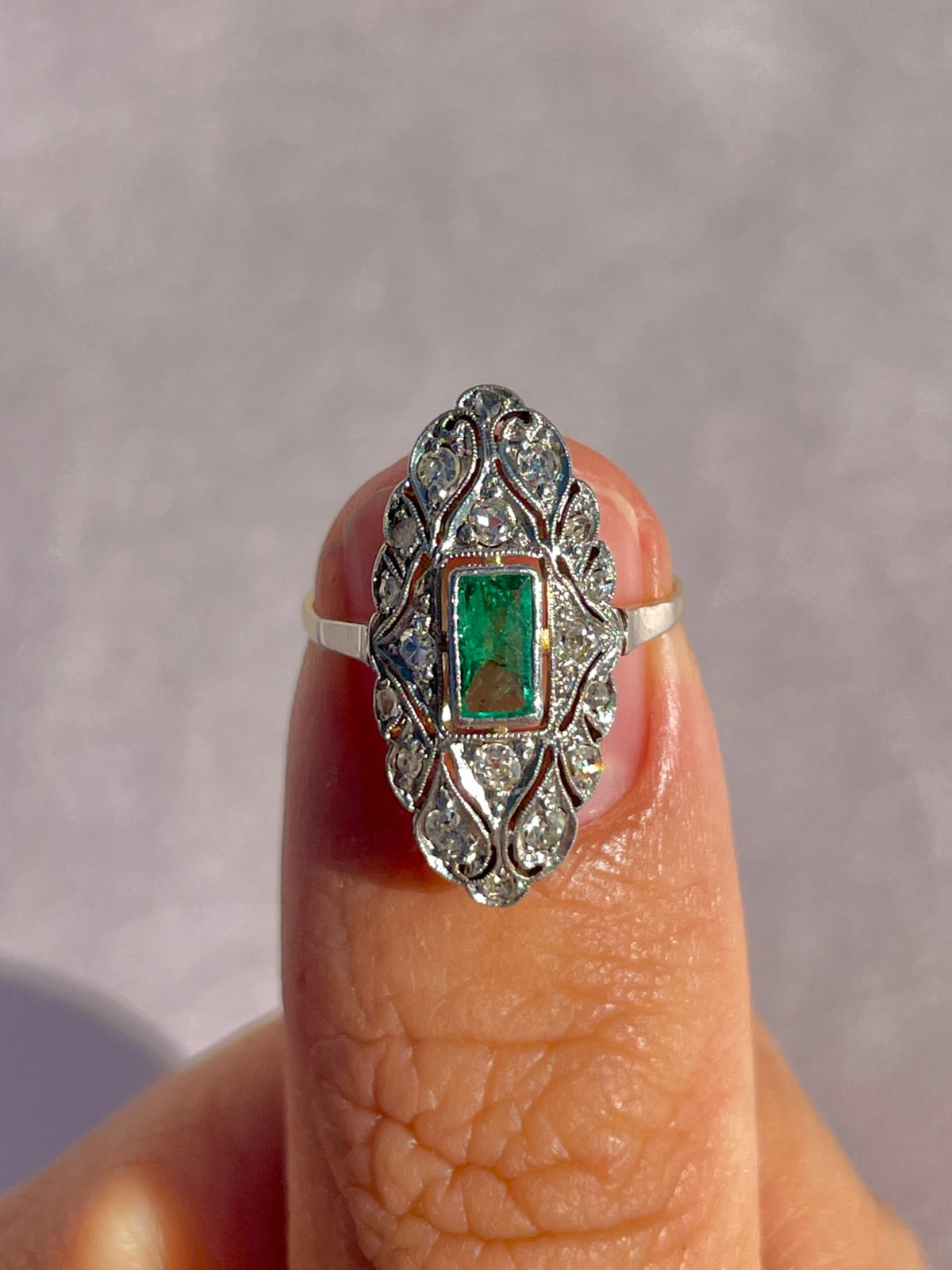 Antique 14k Emerald Diamond Art Deco Ring