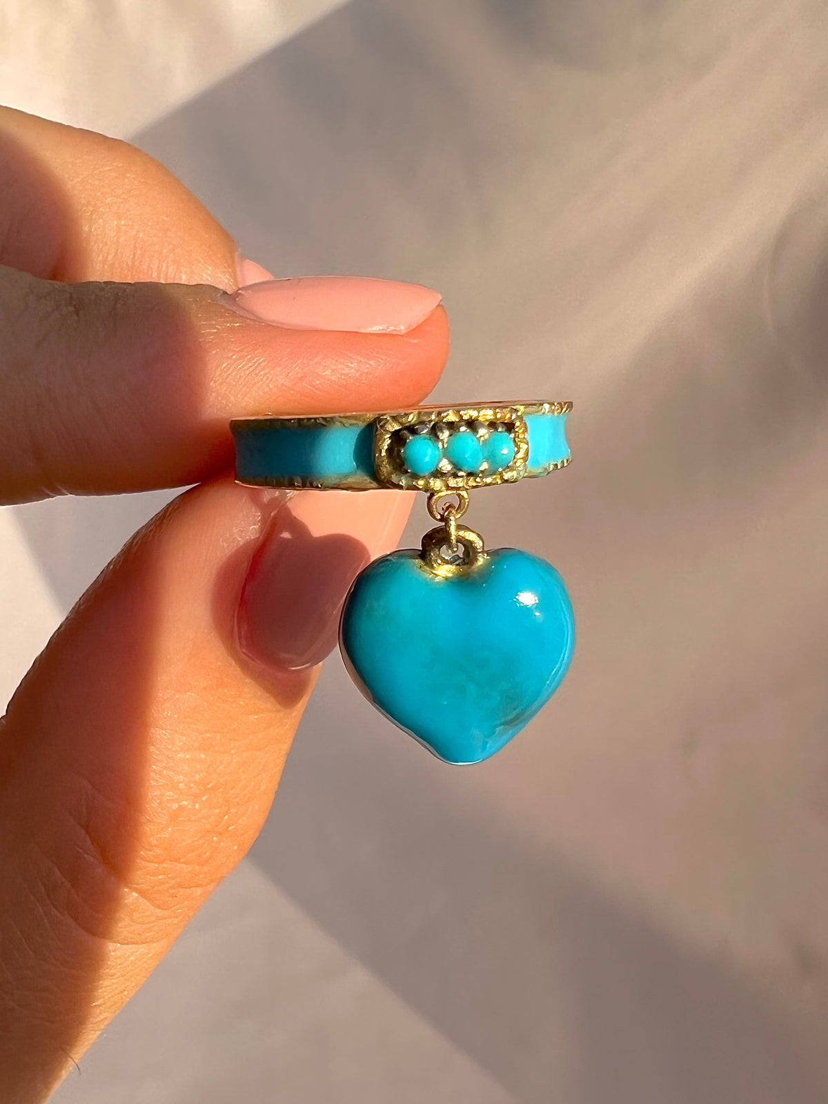 Antique 18k Turquoise Victorian Enamel Heart Ring