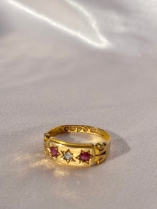 Antique Edwardian 18k Gypsy Ruby Diamond 1899 Ring