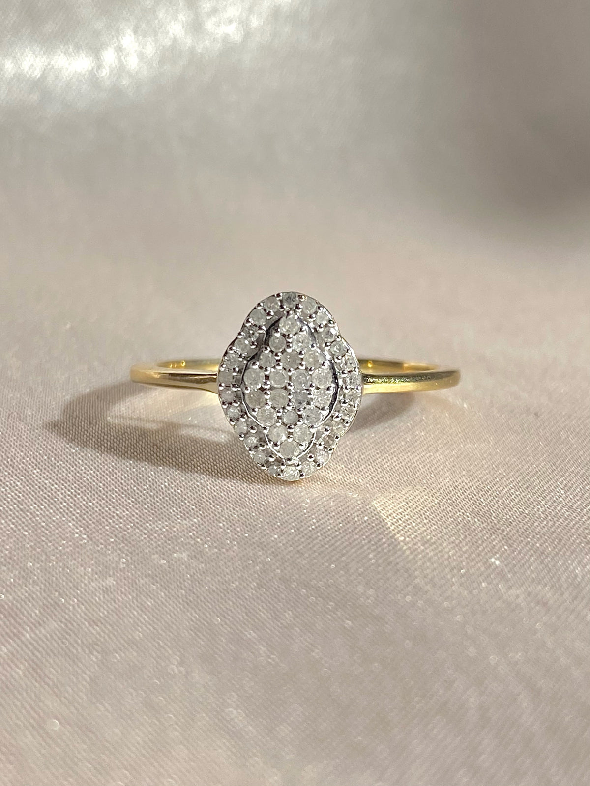 9k Diamond Elongated Clover Cluster Ring