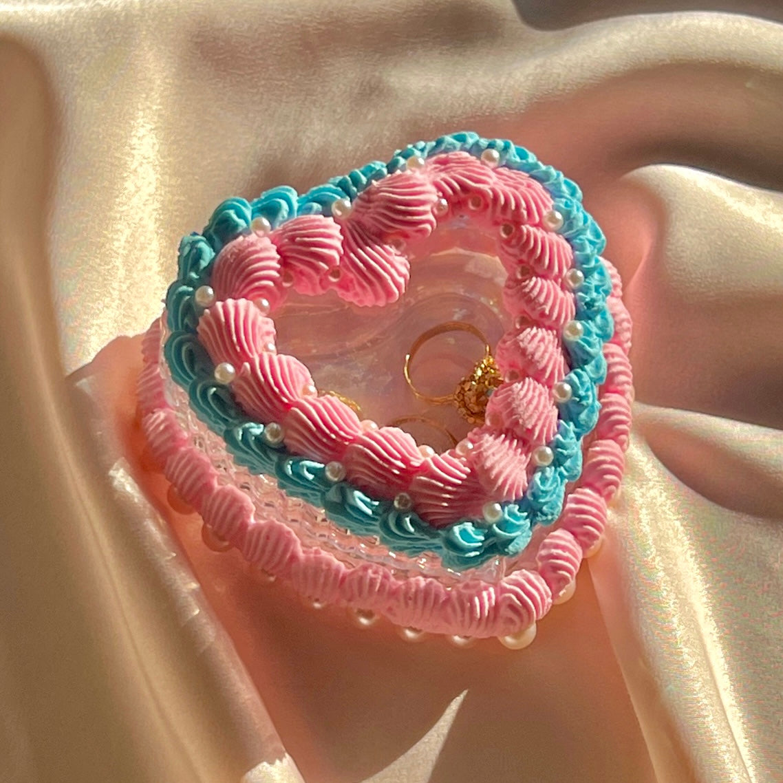 Pearl Pastel Fake Cake Heart Jewelry Dish