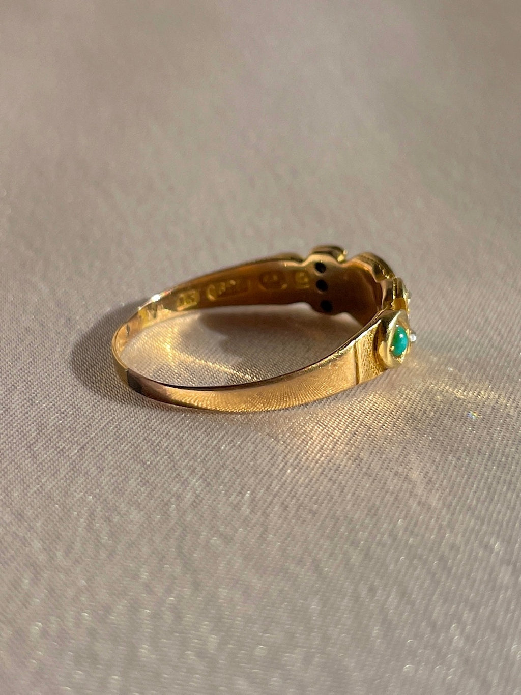 Antique 15k Turquoise Diamond Starburst Panel Ring 1891