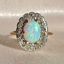 Load image into Gallery viewer, Vintage 18k Opal Diamond Cluster Halo Ring
