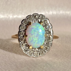 Vintage 18k Opal Diamond Cluster Halo Ring