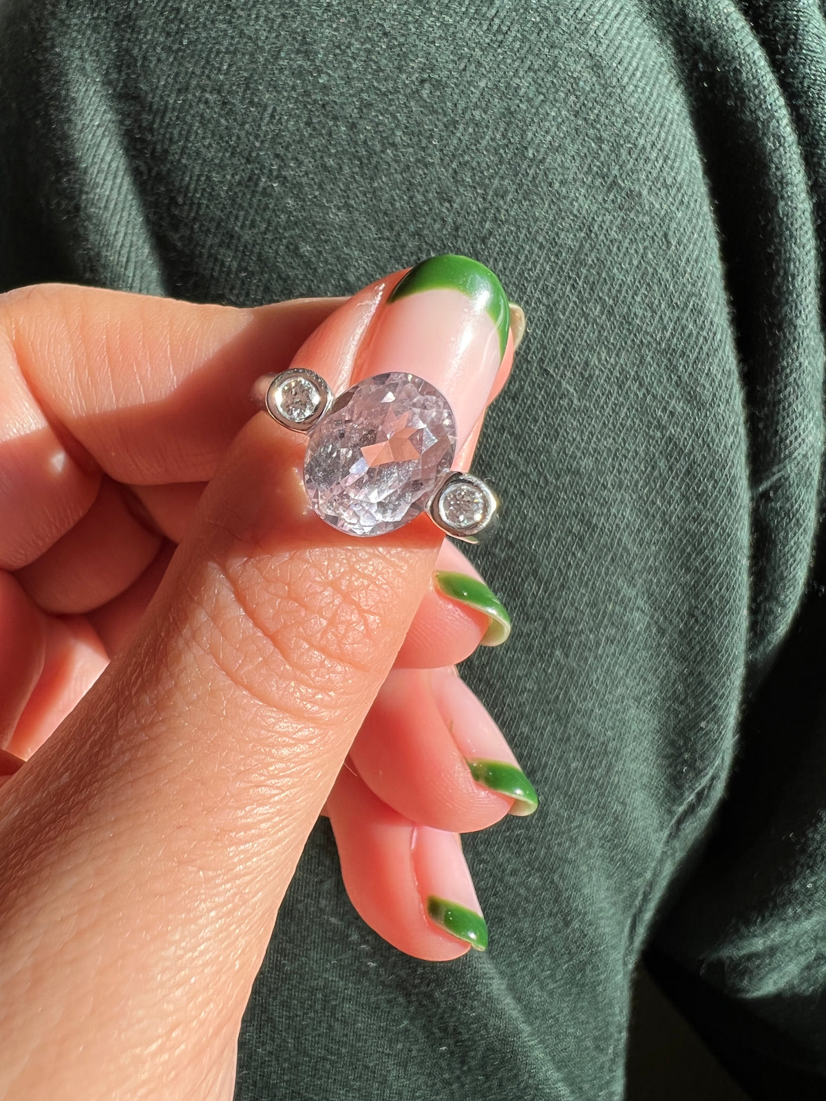 Vintage 14k Rose Quartz Diamond Bezel Ring