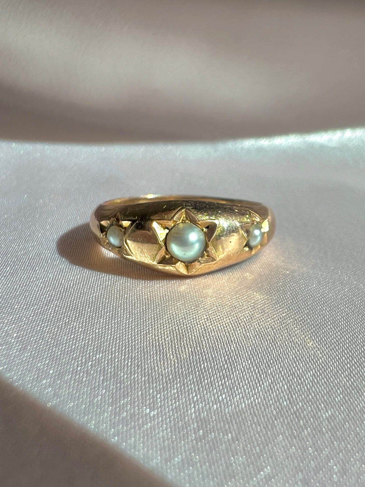 Antique 9k Grey Pearl Trilogy Starburst Gypsy Ring