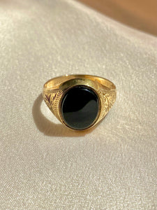 Vintage 9k Onyx Signet Filigree Ring 1989