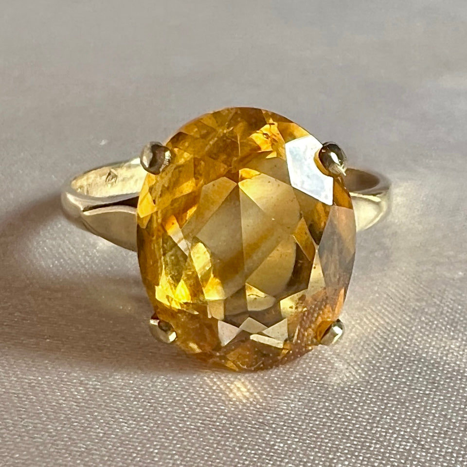 Antique 9k Citrine Cocktail Ring 1912 