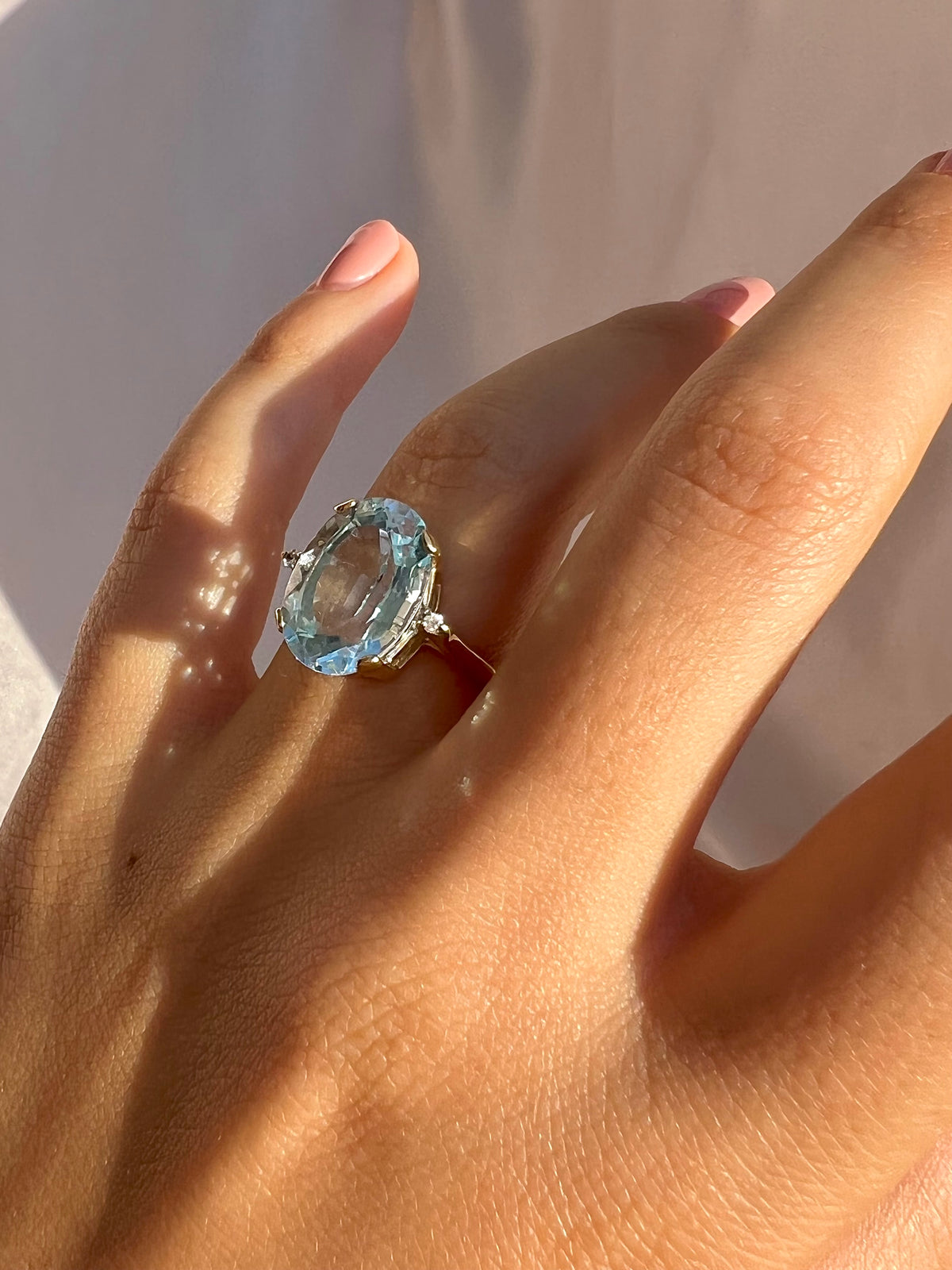 Vintage 14k Aquamarine Diamond Cocktail Ring