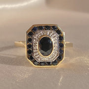 Midnight Sapphire Diamond Target Deco Ring