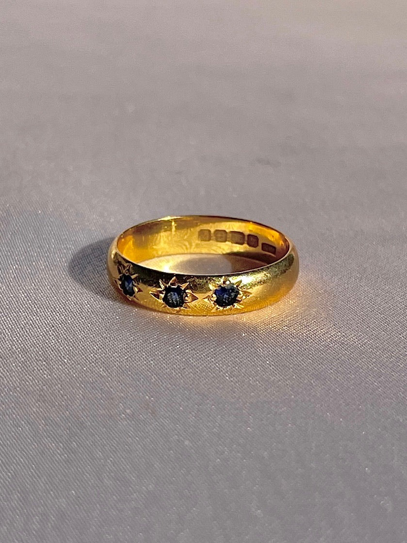 Antique 22k Sapphire Trilogy Starburst Ring 1924