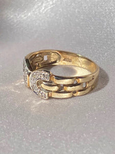 Vintage 9k Diamond Double Horseshoe C Ring