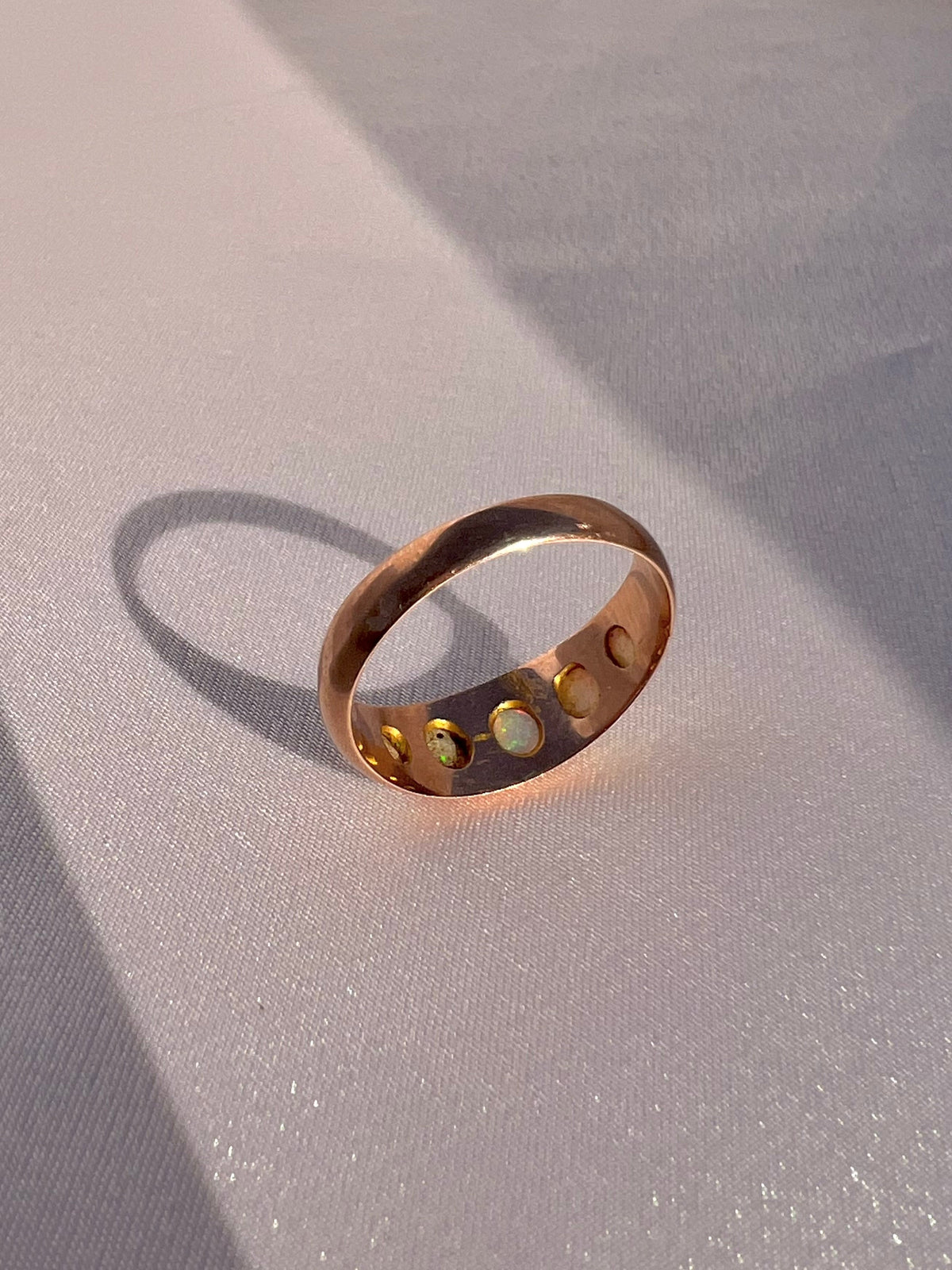 Antique 9k Rose Gold Opal Cabochon Eternity Ring 1909