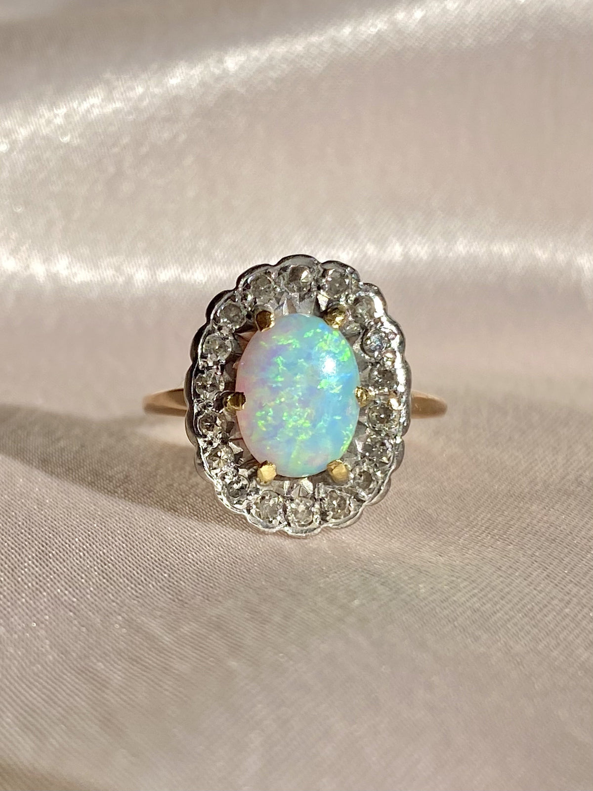 Vintage 18k Opal Diamond Cluster Halo Ring
