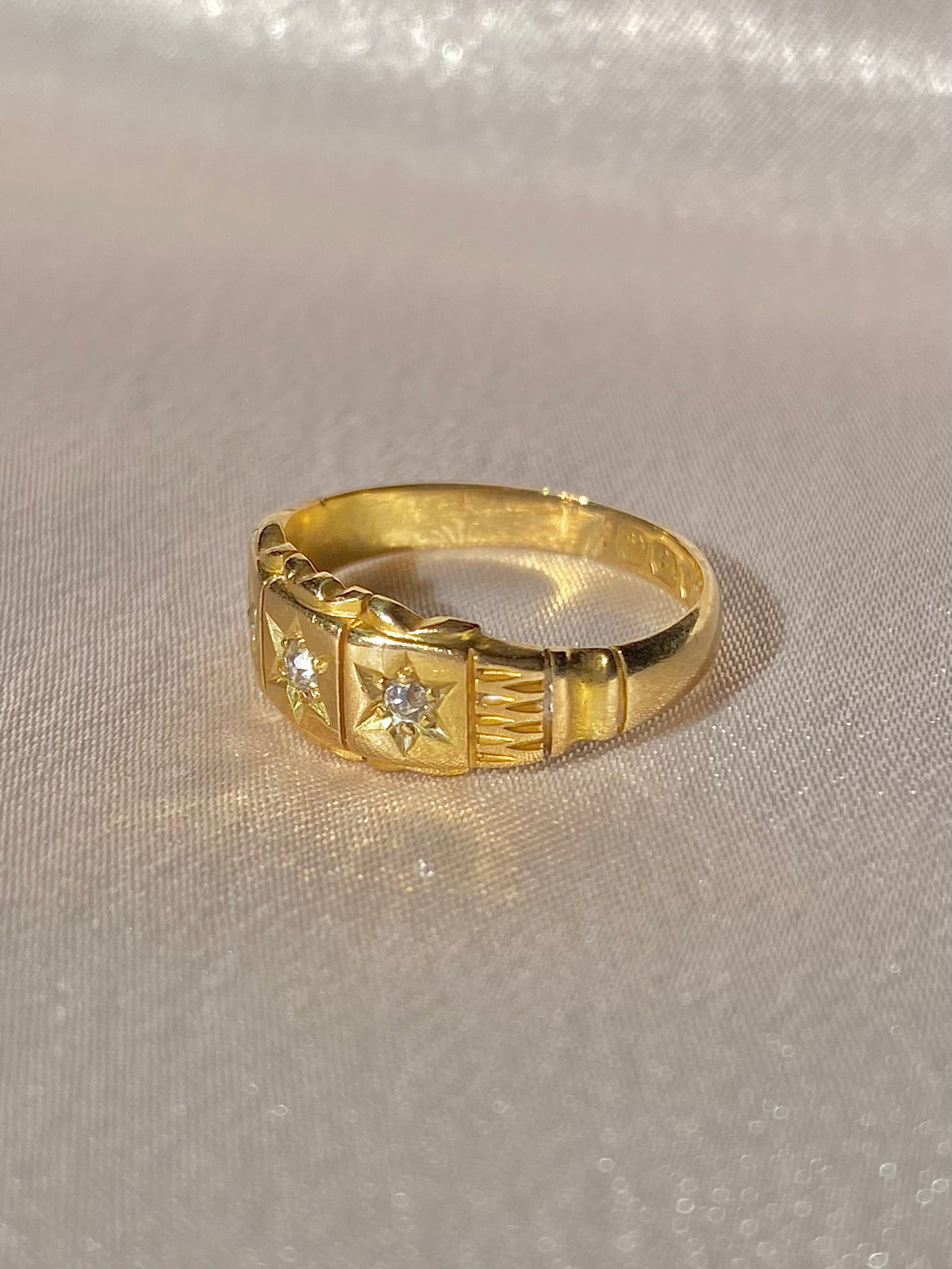 Antique 18k Paneled Trilogy Starburst Gypsy Ring 1900s