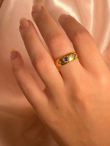 Antique 18k Gypsy Sapphire Diamond Ring