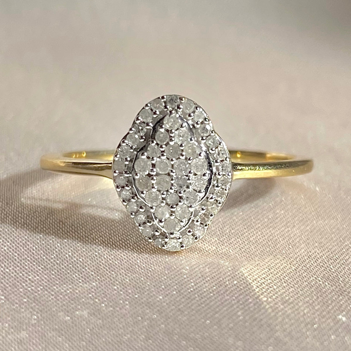 9k Diamond Elongated Clover Cluster Ring
