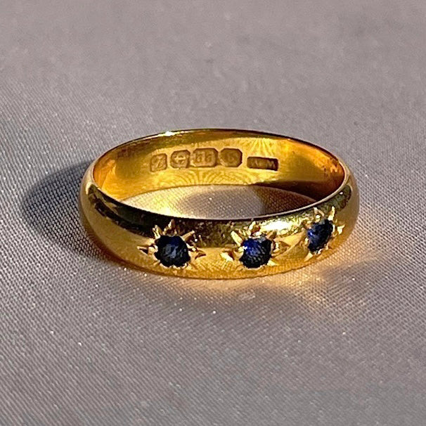 Antique 22k Sapphire Trilogy Starburst Ring 1924