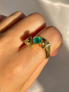 Vintage 18k Emerald Diamond Panther Duo Ring