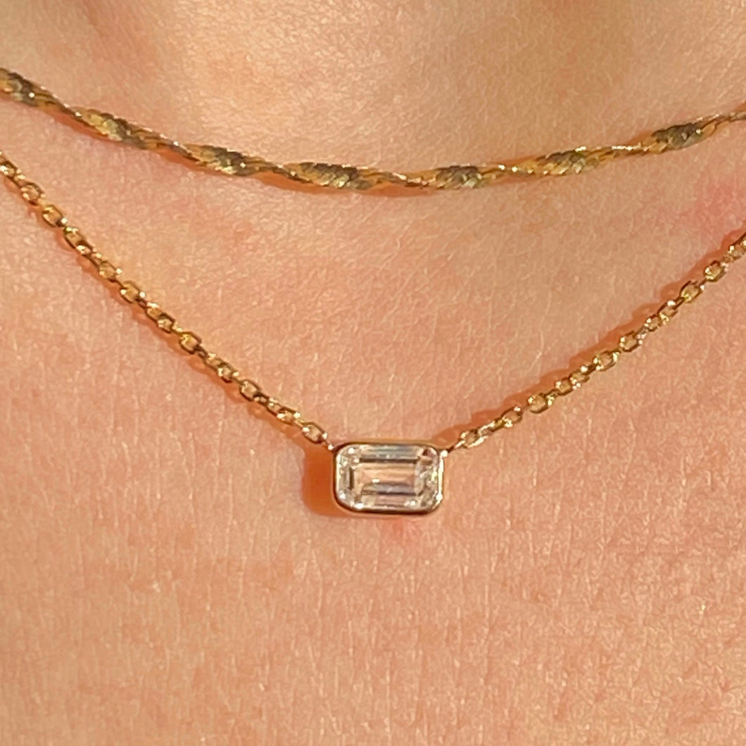 14k Emerald Cut Diamond Drop Necklace