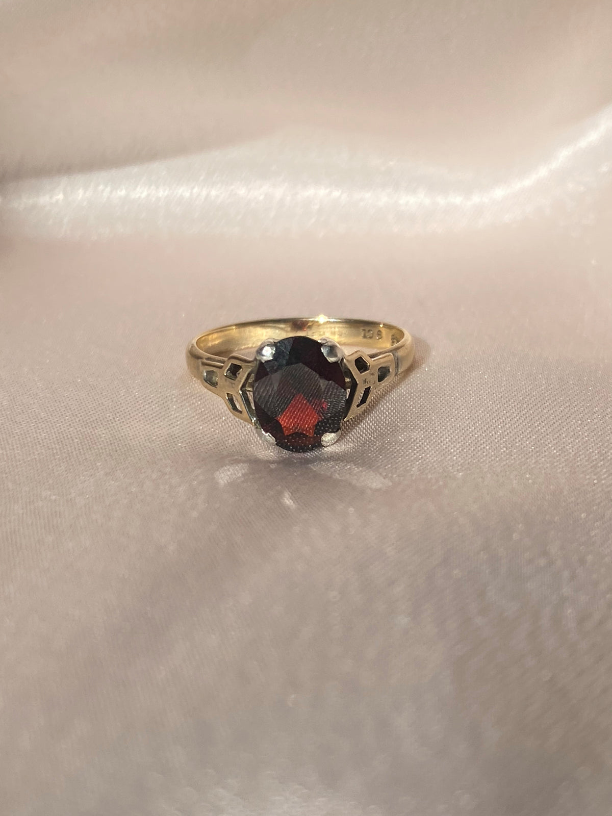 Antique 9k Cushion Garnet Ring