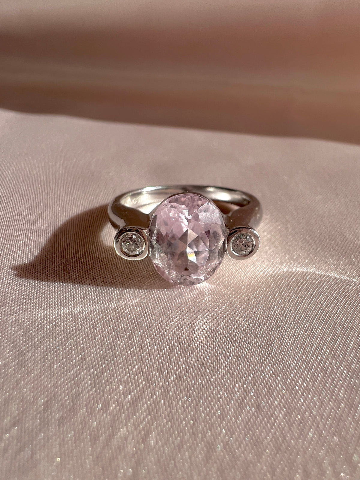 Vintage 14k Rose Quartz Diamond Bezel Ring