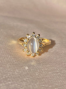 Vintage 10k Moonstone Cabochon Diamond Engagement Ring