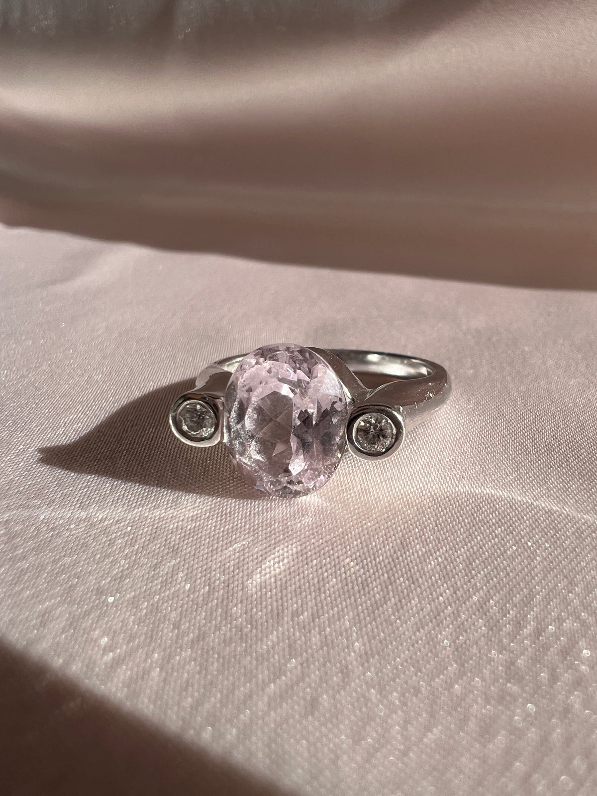 Vintage 14k Rose Quartz Diamond Bezel Ring