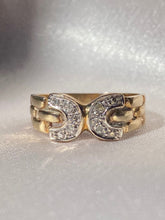 Load image into Gallery viewer, Vintage 9k Diamond Double Horseshoe C Ring
