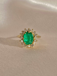 Vintage 14k Colombian Emerald Diamond Halo Ring