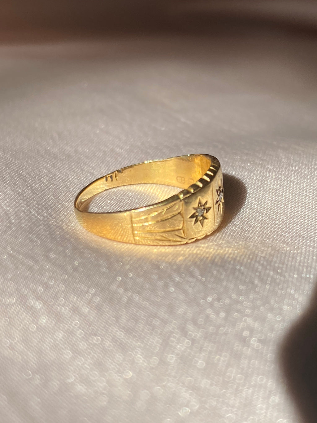 Antique 18k Diamond Paneled Starburst Trilogy Gypsy Ring