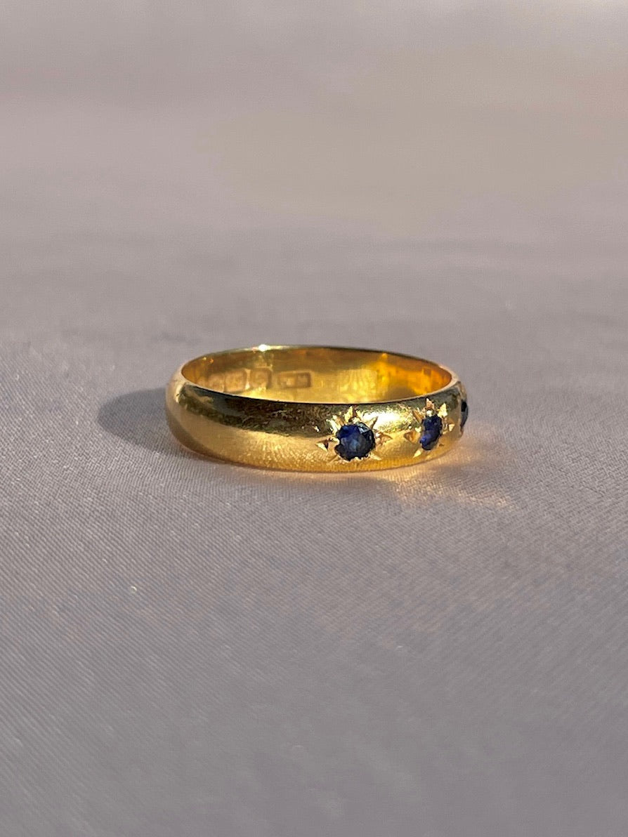 Antique 22k Sapphire Trilogy Starburst Ring 1924