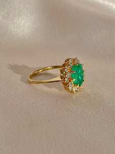 Vintage 14k Colombian Emerald Diamond Halo Ring