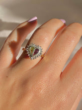 Load image into Gallery viewer, Vintage 9k Pink Green Tourmaline Diamond Heart Ring 1985

