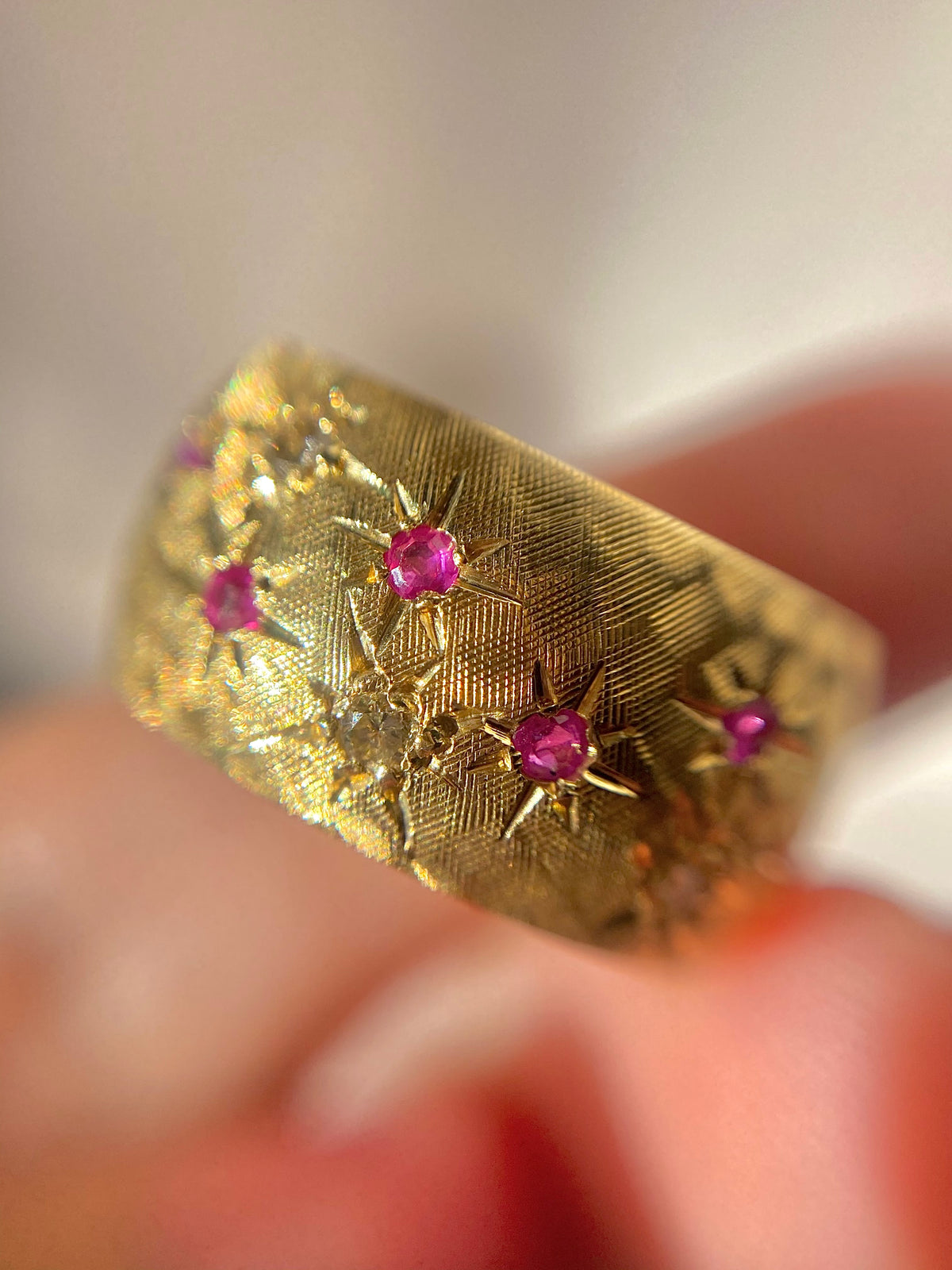 Vintage 14k Ruby Diamond Starburst Eternity Cigar Band