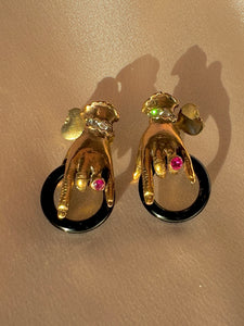 Vintage 10k Diamond Ruby Onyx Mano Earrings