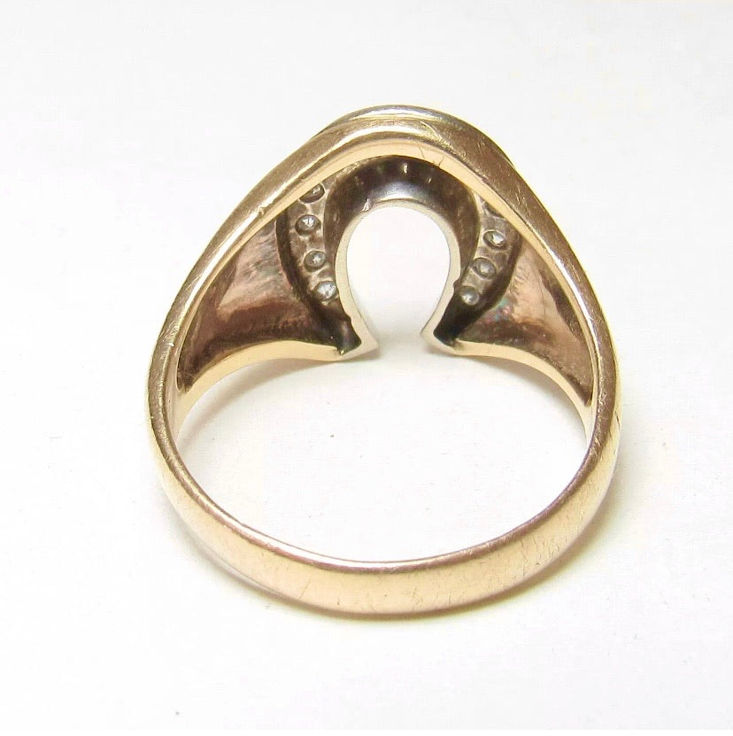 Vintage 10k Diamond Horseshoe Ring